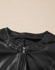 PU Leather Round Neck Long Sleeve Jacket