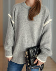 Contrast Trim Round Neck Dropped Shoulder Sweater