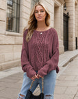 Round Neck Dropped Shoulder Long Sleeve Sweater