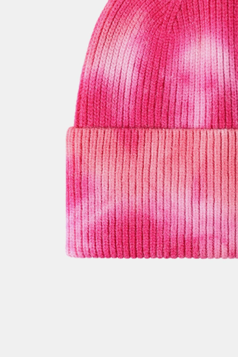 Pale Violet Red Tie-Dye Cuffed Rib-Knit Beanie Hat