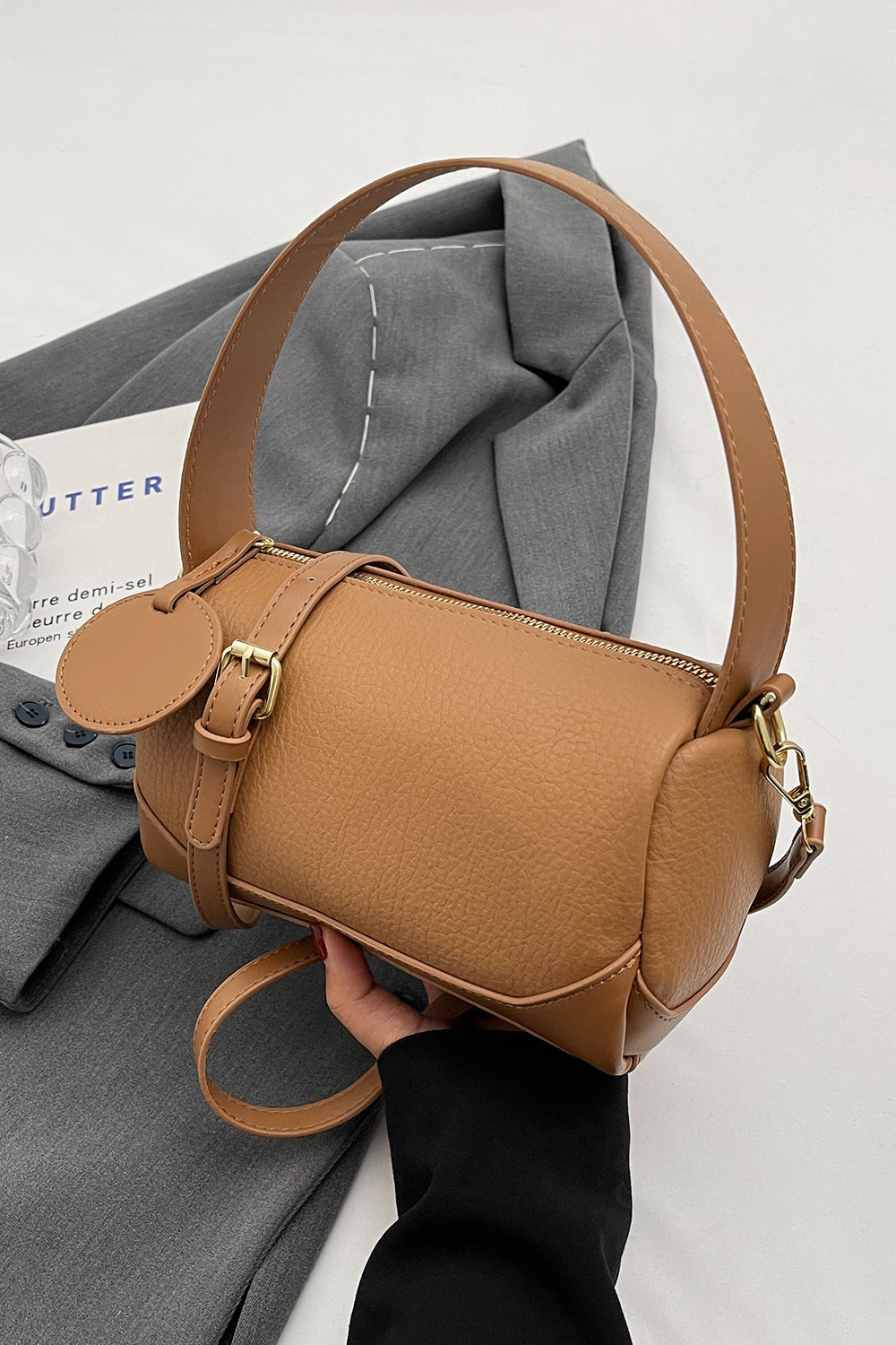 Light Gray PU Leather Crossbody Bag Sentient Beauty Fashions Bag