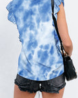 Ruffled Printed Round Neck Cap Sleeve T-Shirt