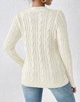 Cable-Knit Round Neck Long Sleeve Sweater