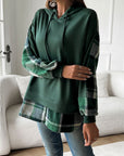 Devine Drawstring Plaid Long Sleeve Hoodie