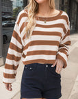 Striped Dropped Shoulder Long Sleeve Sweater