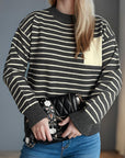 Striped Mock Neck Long Sleeve Sweater