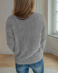 Bow Pearl Detail V-Neck Long Sleeve Sweater