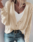 Openwork Button Up Long Sleeve Cardigan