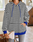 Lovelet Drawstring Striped Long Sleeve Hoodie