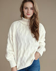 Cable-Knit Turtleneck Long Sleeve Sweater