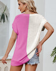 Color Block V-Neck Short Sleeve Knit Top