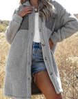 Collared Neck Long Sleeve Longline Teddy Jacket