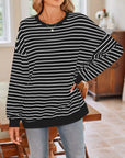 Lovelet Striped Round Neck Long Sleeve Sweatshirt