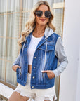 Pocketd Button Up Detachable Hooded Denim Jacket