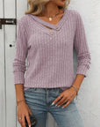 Mandy Ribbed V-Neck Long Sleeve T-Shirt