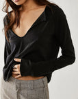 Exposed Seam Notched Long Sleeve T-Shirt