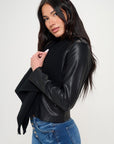 Coalition LA Knit Collared Faux Leather Crop Jacket