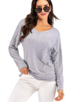 Perfee V-Neck Drop Shoulder Open Back Sweatshirt