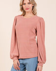 Mittoshop Round Neck Long Sleeve Rib Knit Top