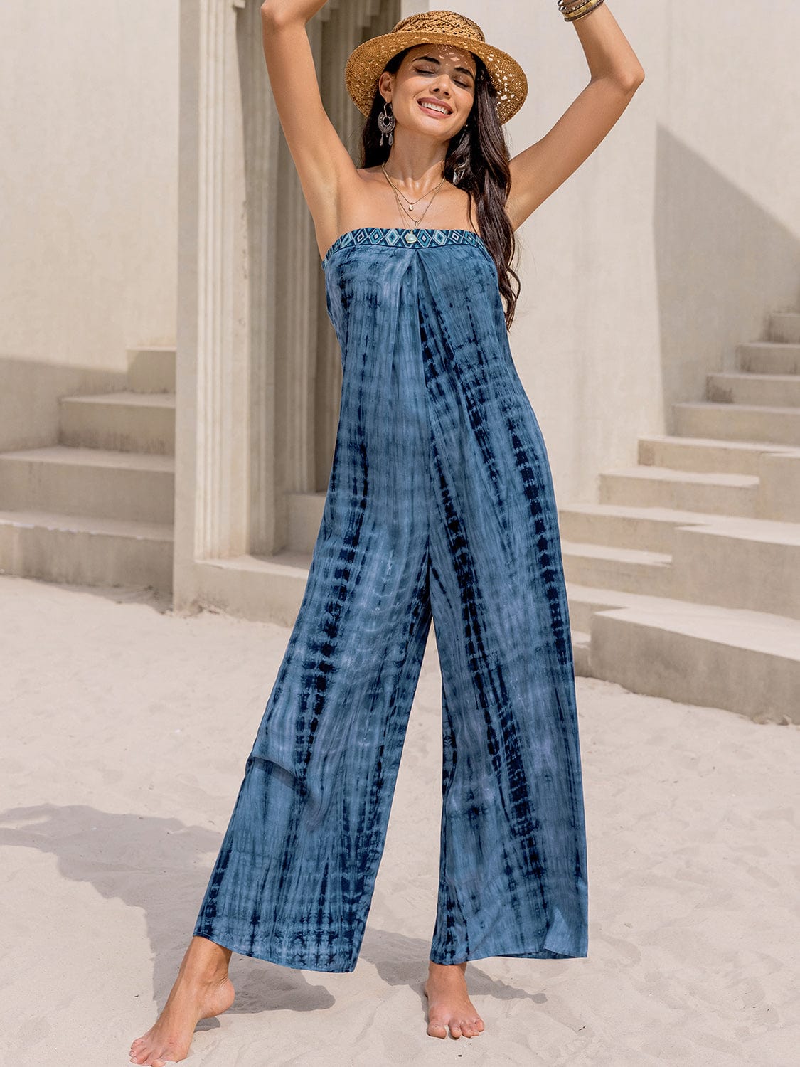 Gray Tied Tube Wide Leg Jumpsuit