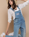 Rosy Brown POL Front Chest Zipper Slim Leg Denim Overalls