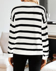 Many Striped Johnny Collar Long Sleeve Sweater