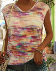 Printed Round Neck Cap Sleeve Top