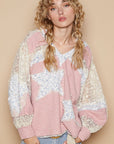 POL Star Patch Lace Long Sleeve Hooded Top