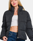 Zenana Zip Up Turtleneck Puffer Jacket with Pockets