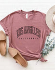 Rosy Brown LOS ANGELES CALIFORNIA Round Neck T-Shirt