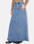 Raw Hem Maxi Denim Skirt