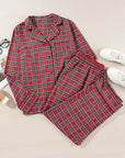 Plus Size Plaid Collared Neck Top and Pants Lounge Set