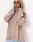 Basic Bae Side Slit Turtleneck Long Sleeve Sweater