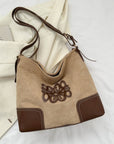 Suede Patch Adjustable Strap Tote Bag