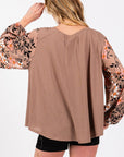 Rosy Brown SAGE + FIG Floral Long Sleeve Front Pleated Detail Blouse