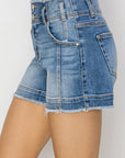 Gray RISEN High Rise Seam Detailed Raw Edge Denim Shorts