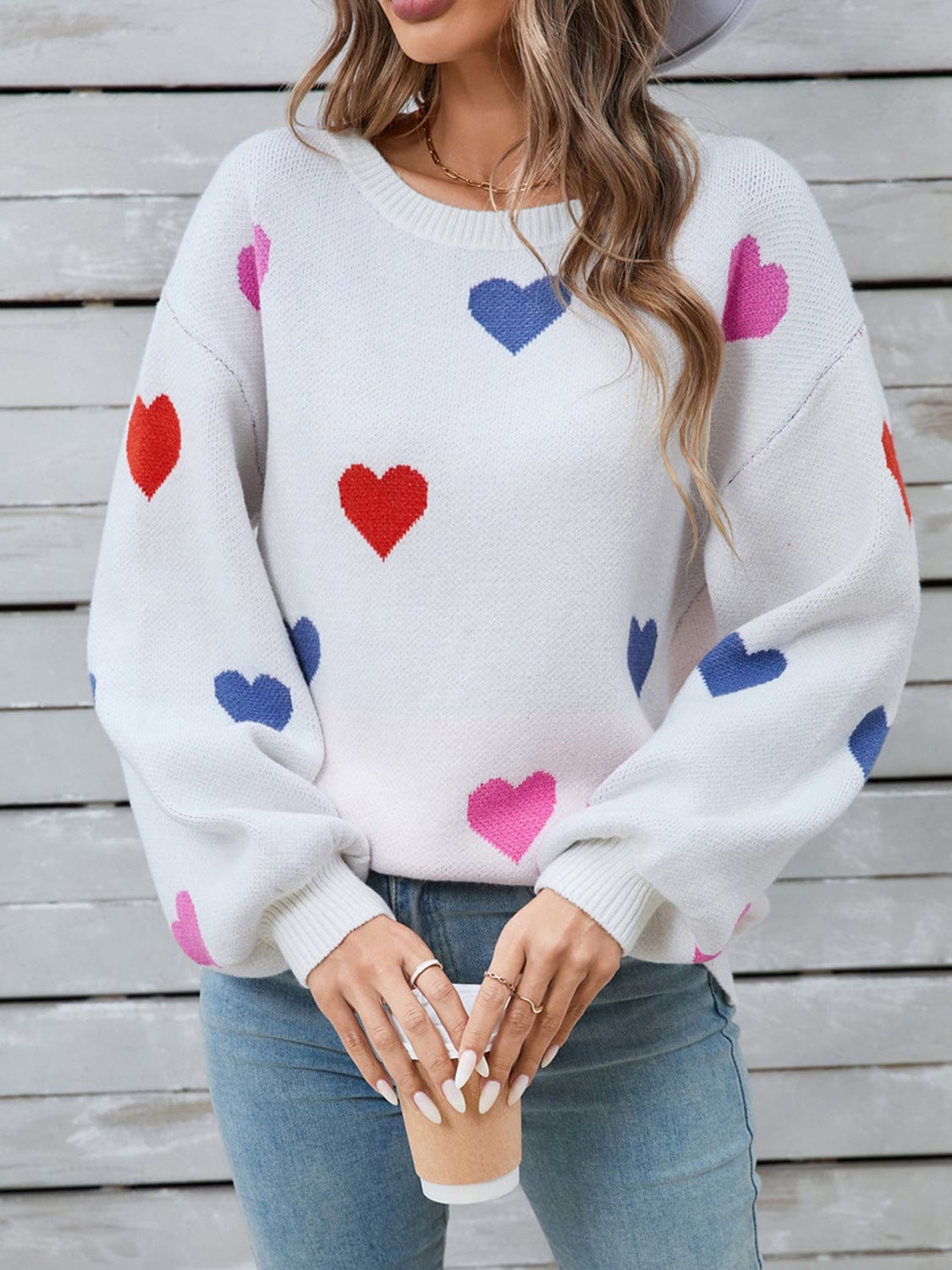 Angel Wings Heart Round Neck Long Sleeve Sweater