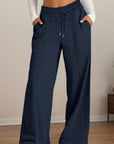 Drawstring Elastic Waist Wide Leg Pants