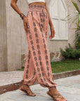 Rosy Brown Tied Printed High Waist Pants