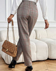 Perfee Plaid Straight Pants with Pockets