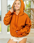 BiBi Ruched Long Sleeve Washed Fleece Hoodie