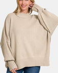 Light Gray Zenana Side Sit Oversize Sweater