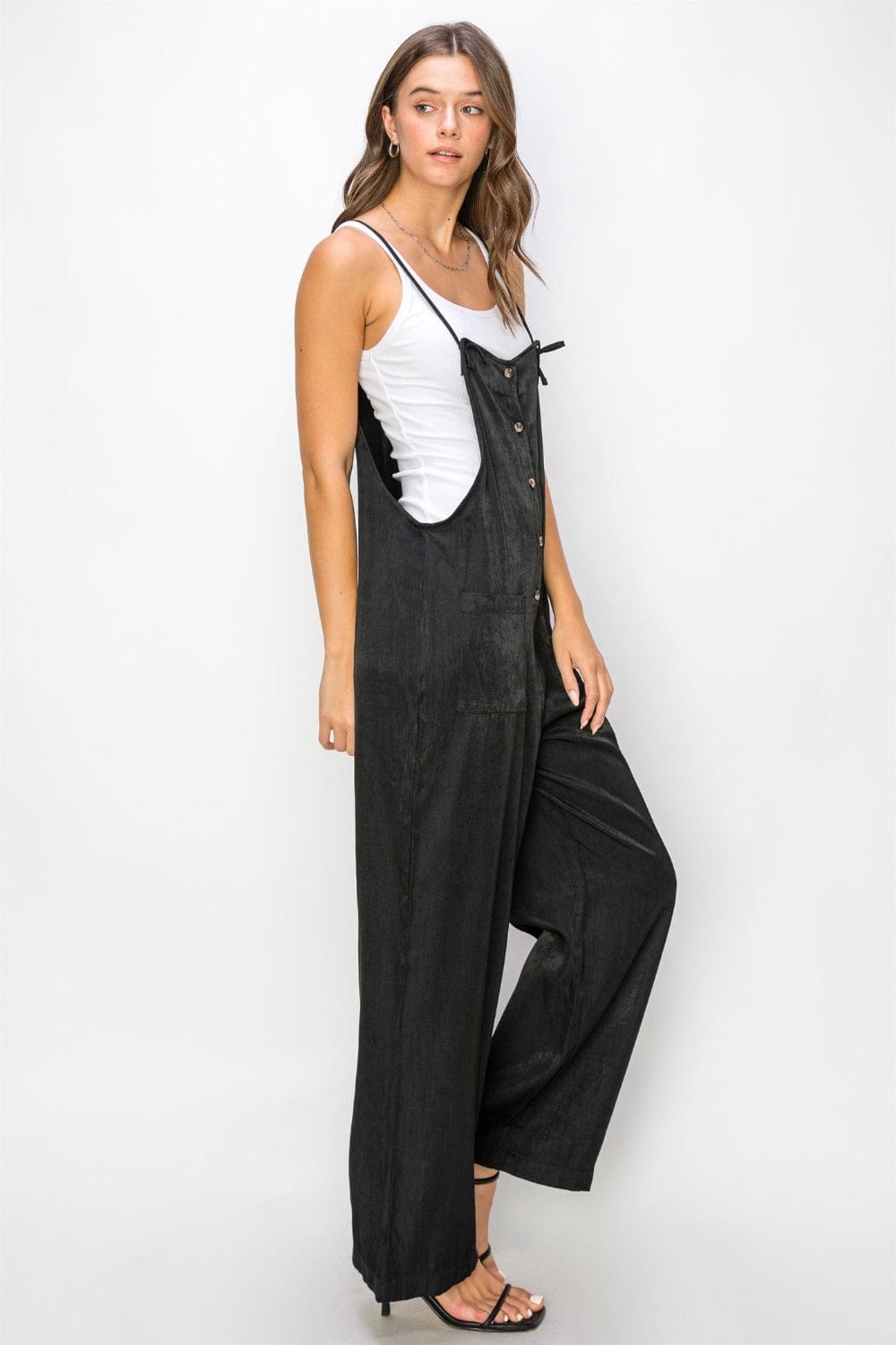 Dark Slate Gray HYFVE Half Button Sleeveless Straight Jumpsuit