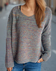 Heathered V-Neck Long Sleeve Sweater