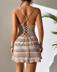 Gray Cutout Striped Spaghetti Strap Cover Up Dress