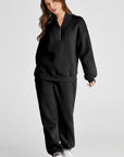 Black Quarter Zip Long Sleeve Top and Pants Set