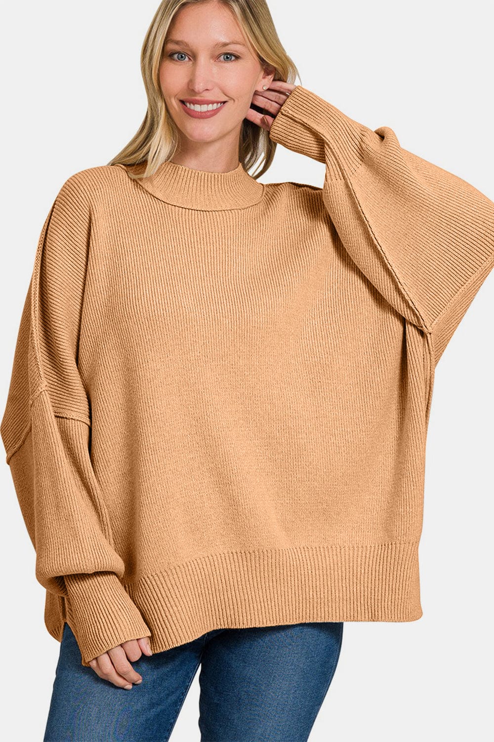 Dark Salmon Zenana Side Sit Oversize Sweater