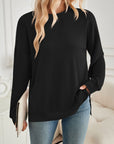 Lovelet Slit Round Neck Long Sleeve Sweatshirt