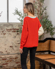 Rosy Brown Sew In Love Full Size Color Block Drop Shoulder Sweater