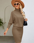 Turtle Neck Long Sleeve Ribbed Sweater Dress